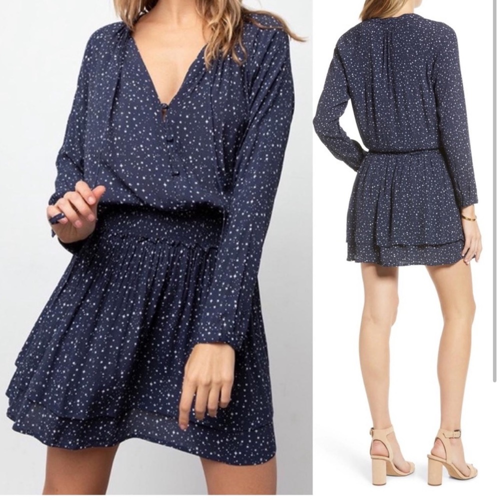 Rails Jasmine Dress Navy Nova Print Smocked waist tiered hem Size: S